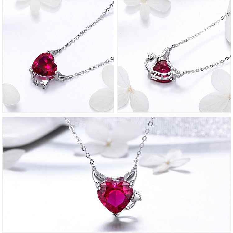 GZ227 - 100% 925 Sterling Silver Little Devil Necklace Charm Jewelry in Red - Touchy Style