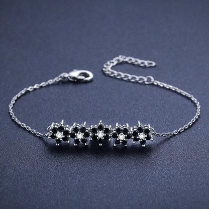 GZ314 - Silver Color Bracelet with Black Flowers - Charm Jewelry