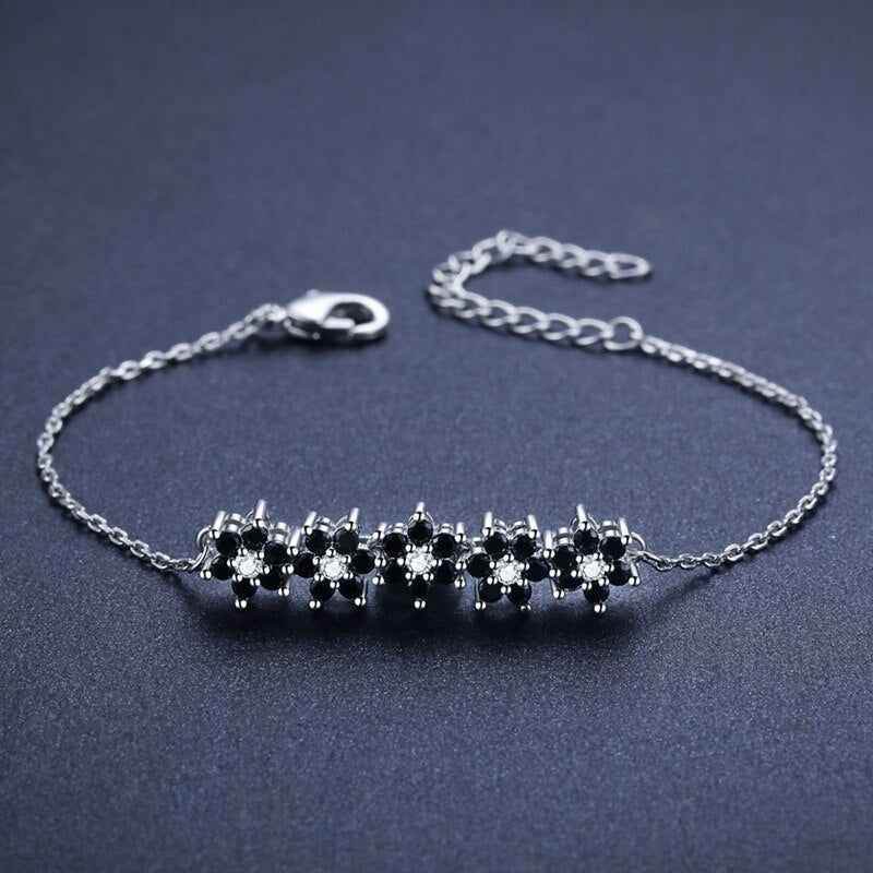 GZ314 - Silver Color Bracelet with Black Flowers - Charm Jewelry - Touchy Style