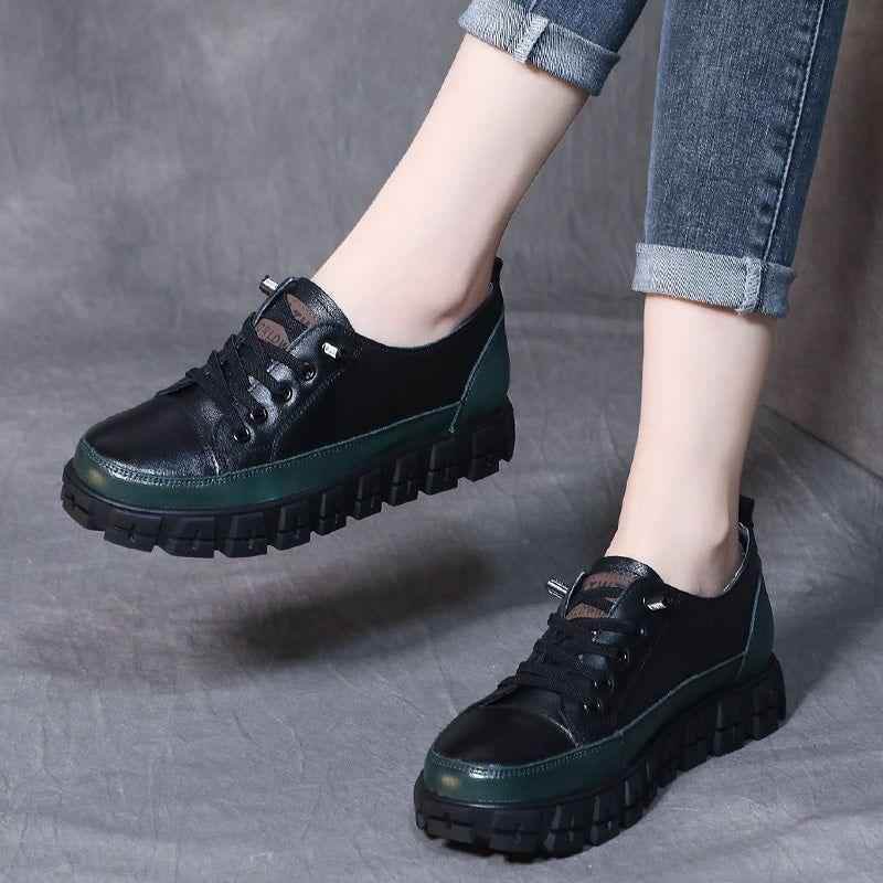 Handmade Leather Flats Sneakers Women&