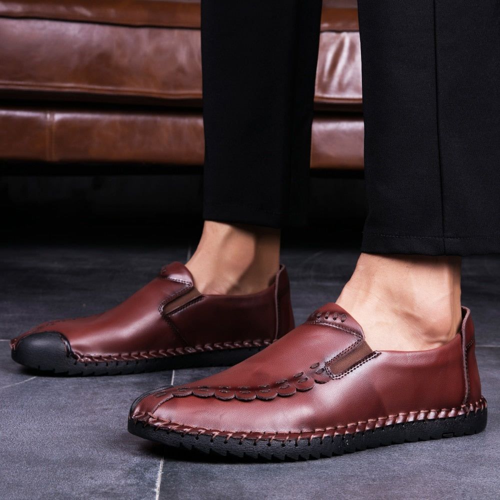 Handmade Leather Loafers Flat Brown Men&