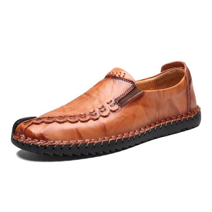 Handmade Leather Loafers Flat Brown Men&