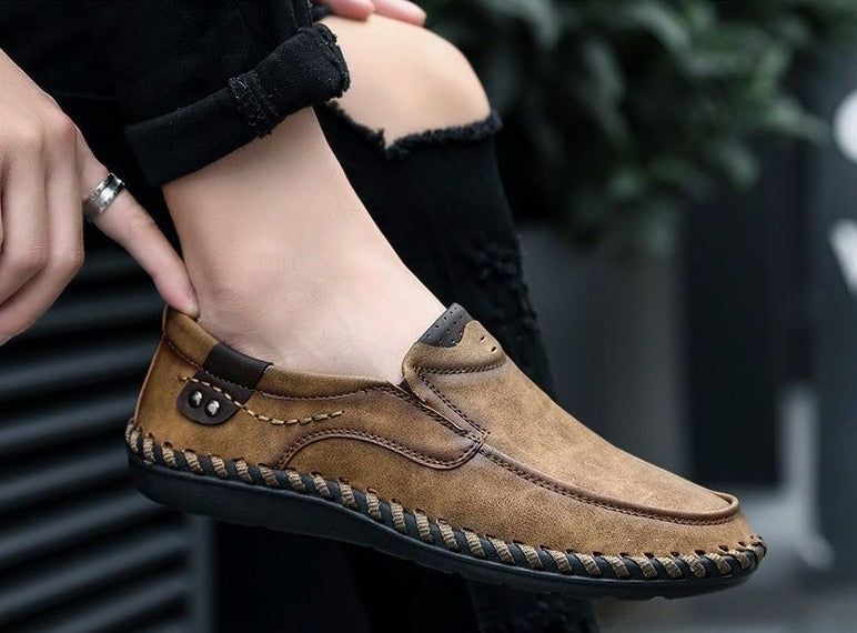 Leather Flat Loafers Brown Men's Casual Shoes #XS8171