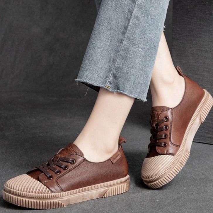 Handmade Women Casual Shoes Leather Platform Sneakers HGCS09 - Touchy Style .