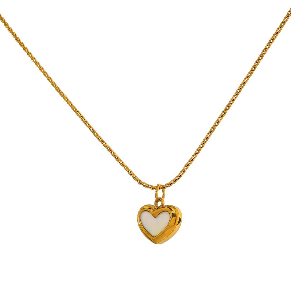 Heart Natural Shell Pendant Necklace Stainless Steel Charm Jewelry NCJR27 - Touchy Style .