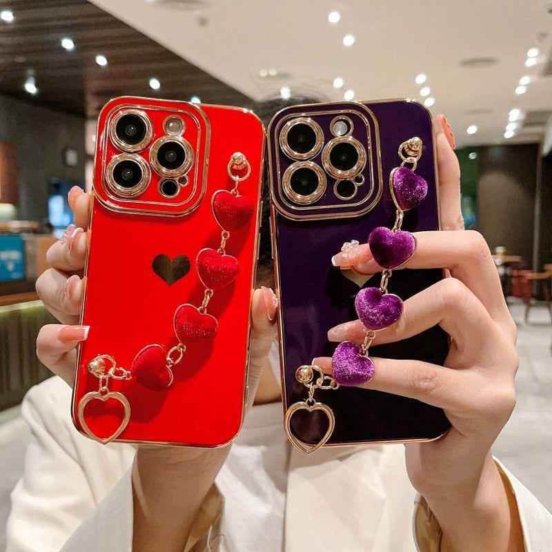 Heart of Gold: Mini Heart Plated Silicone Cute Phone Cases for iPhone 14, 13, 12 Pro, 11 Pro Max, and Plus - Touchy Style
