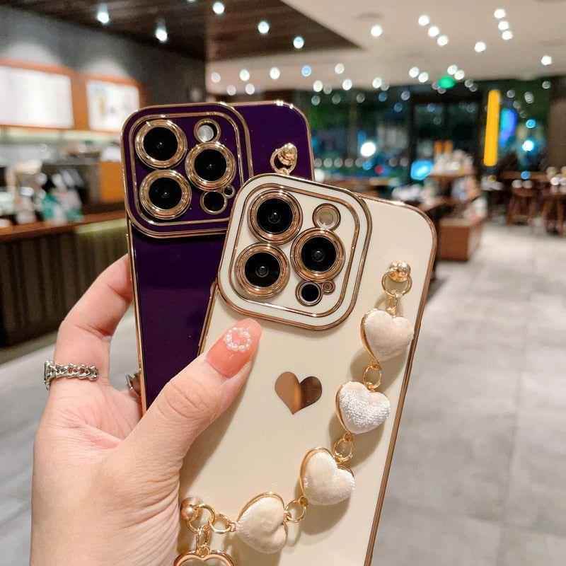 Heart of Gold: Mini Heart Plated Silicone Cute Phone Cases for iPhone 14, 13, 12 Pro, 11 Pro Max, and Plus - Touchy Style