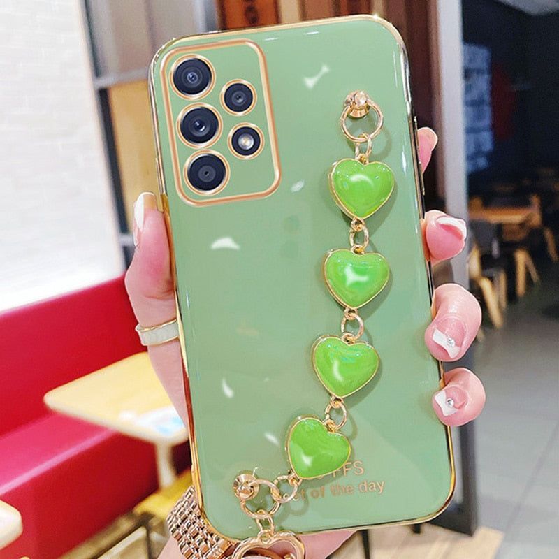 Heart Wrist Chain Cute Phone Case For Galaxy A32 A10 A20 A30 A50 A11 A21S A31 A71 A52 A72 A51 S21 - Touchy Style .