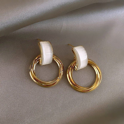 High Sense Opal Circle Fashion Earrings Charm Jewelry XYS0329 - Touchy Style .