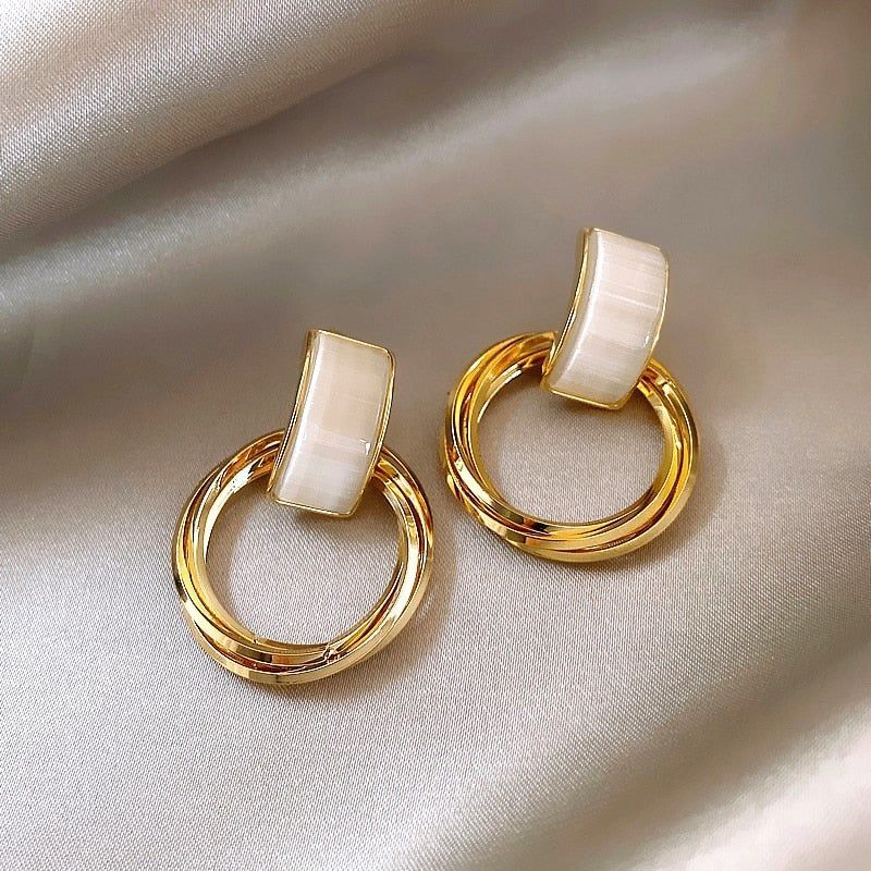 High Sense Opal Circle Fashion Earrings Charm Jewelry XYS0329 - Touchy Style .