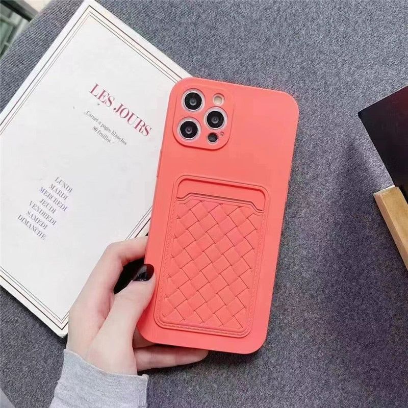 iPhone Cute Phone Cases For iPhone 11 12 Pro Max X XR XS Max 7 8 6s Plus SE 2020 Weave Card Slot Pattern - Touchy Style .