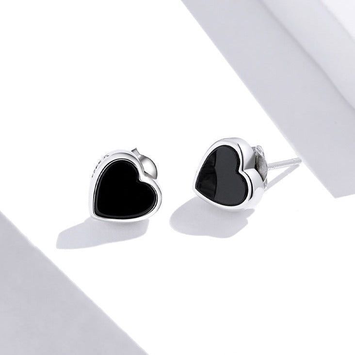 Korean 925 Sterling Silver Black Mini Earrings Charm Jewelry WOS08 - Touchy Style .