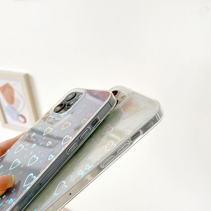 Laser Cute Phone Cases For iPhone 11 13 12 Pro Max X XS XR 7 8 Plus SE 2020 Transparent Heart - Touchy Style .