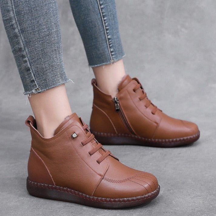 Leather Ankle Boots Handmade Soft Sneakers Women&