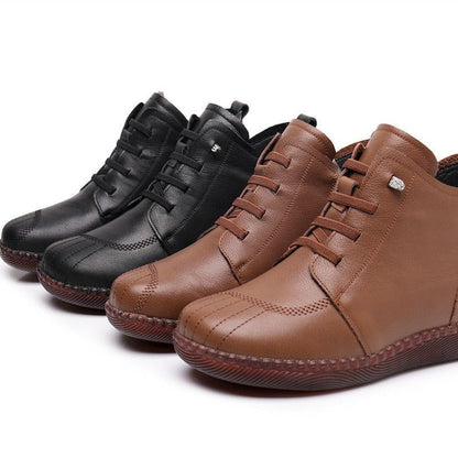 Leather Ankle Boots Handmade Soft Sneakers Women&