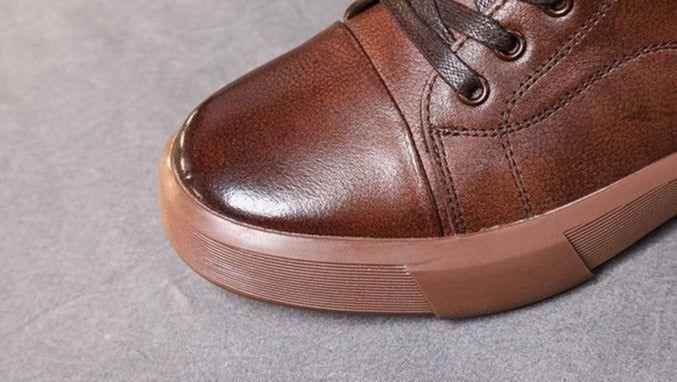 Leather Ankle Boots Lace-Up Handmade Soft Women&