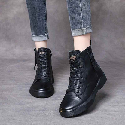 Leather Ankle Boots Lace-Up Handmade Soft Women&