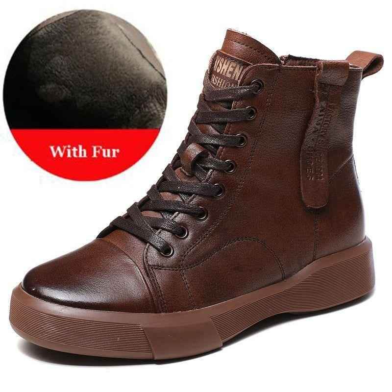 Leather Ankle Boots Lace-Up Handmade Soft Women&