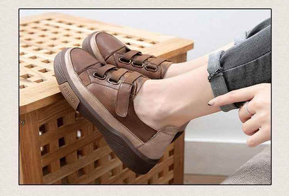 Leather Brown Vulcanized Sneakers Flats Women&