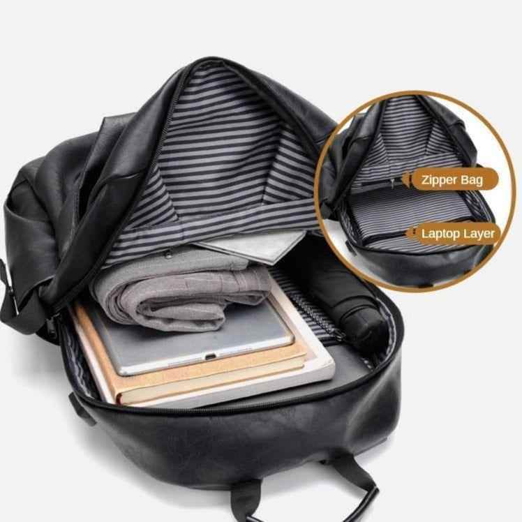 Leather Cool Backpack CBROS24 For Men Fashion Large Capacity Laptop Travel Bag - Touchy Style
