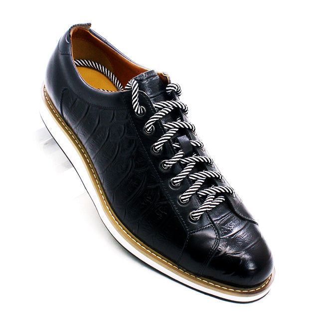Men Shoes Designer Sneakers Black Round Toe Handmade Crocodile Skin Casual  Shoes Lace Up Thick Platform Genuine Leather Shoes