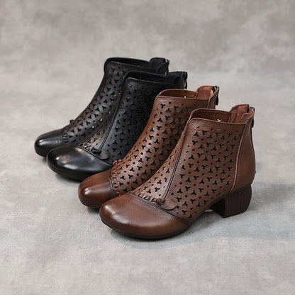 Leather Mid-heel Ankle Boots Women&
