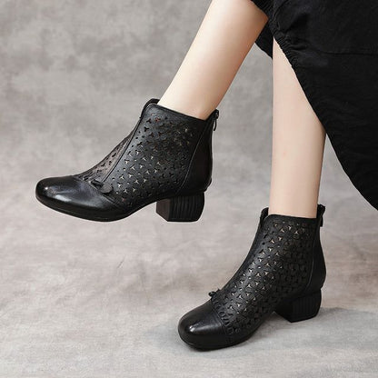 Leather Mid-heel Ankle Boots Women&