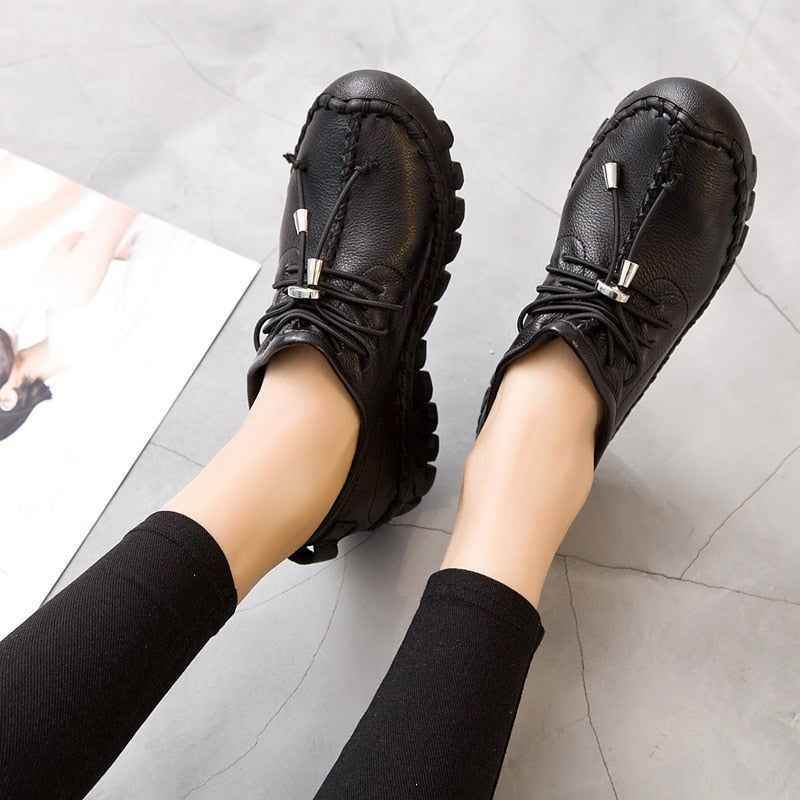 Leather Oxford Flats Loafers Women&