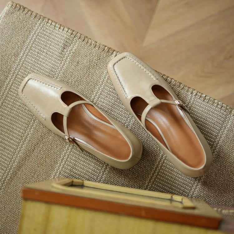 Leather Pumps Chunky Med Heel Women&