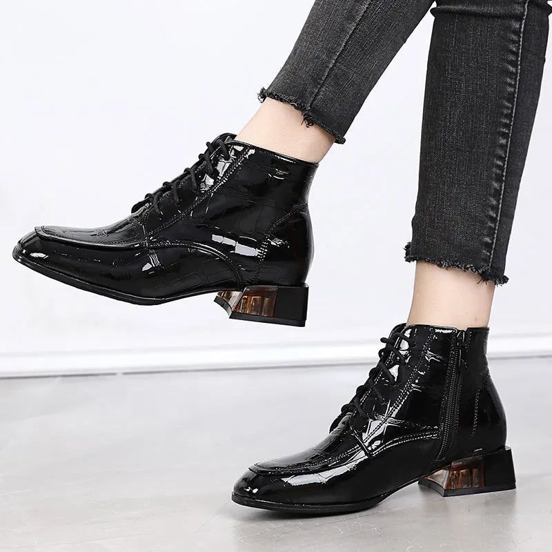 Leather Short Ankle Boots Women&