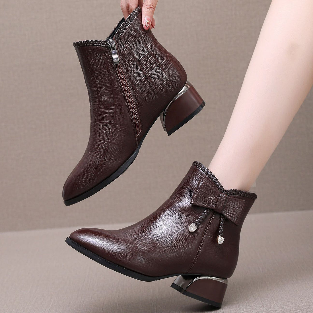 Leather Thick Heels Women&