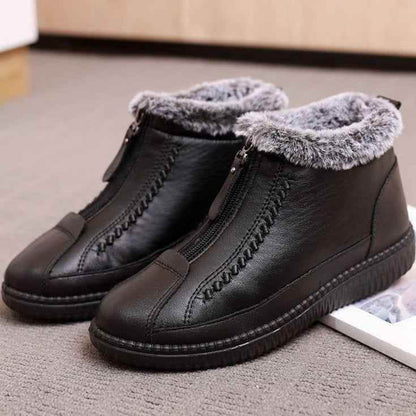 Leather Waterproof Boots Velvet Warm Lightweight Flat Women&