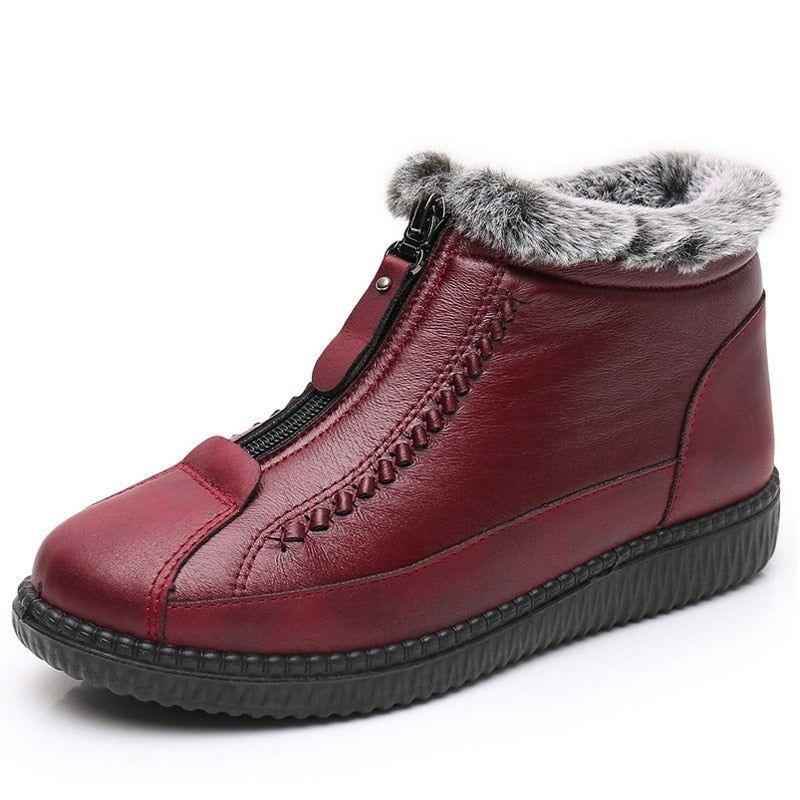 Leather Waterproof Boots Velvet Warm Lightweight Flat Women&