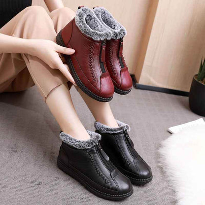 Leather Waterproof Boots Velvet Warm Lightweight Flat Women&