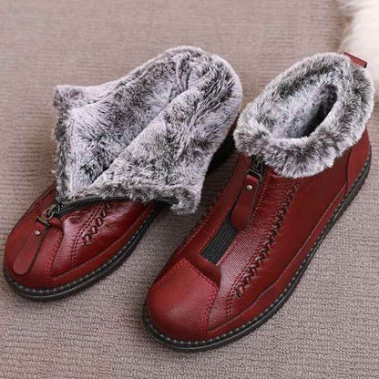 Leather Waterproof Boots Velvet Warm Lightweight Flat Women&