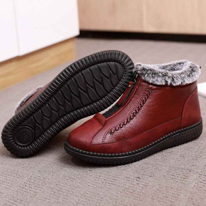 Leather Waterproof Boots Velvet Warm Lightweight Flat Women&