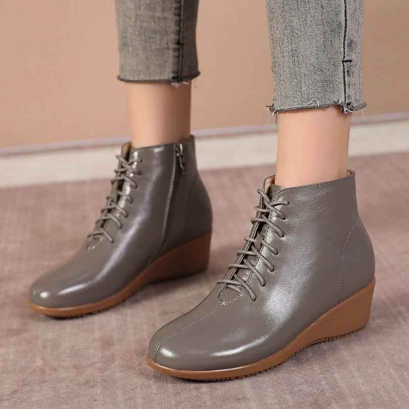 Leather Women Ankle Boots Casual Shoes GCSRG44 Wedges Comfortable Booties - Touchy Style