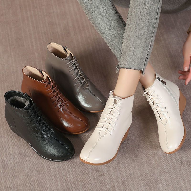 Leather Women Ankle Boots Casual Shoes GCSRG44 Wedges Comfortable Booties - Touchy Style .