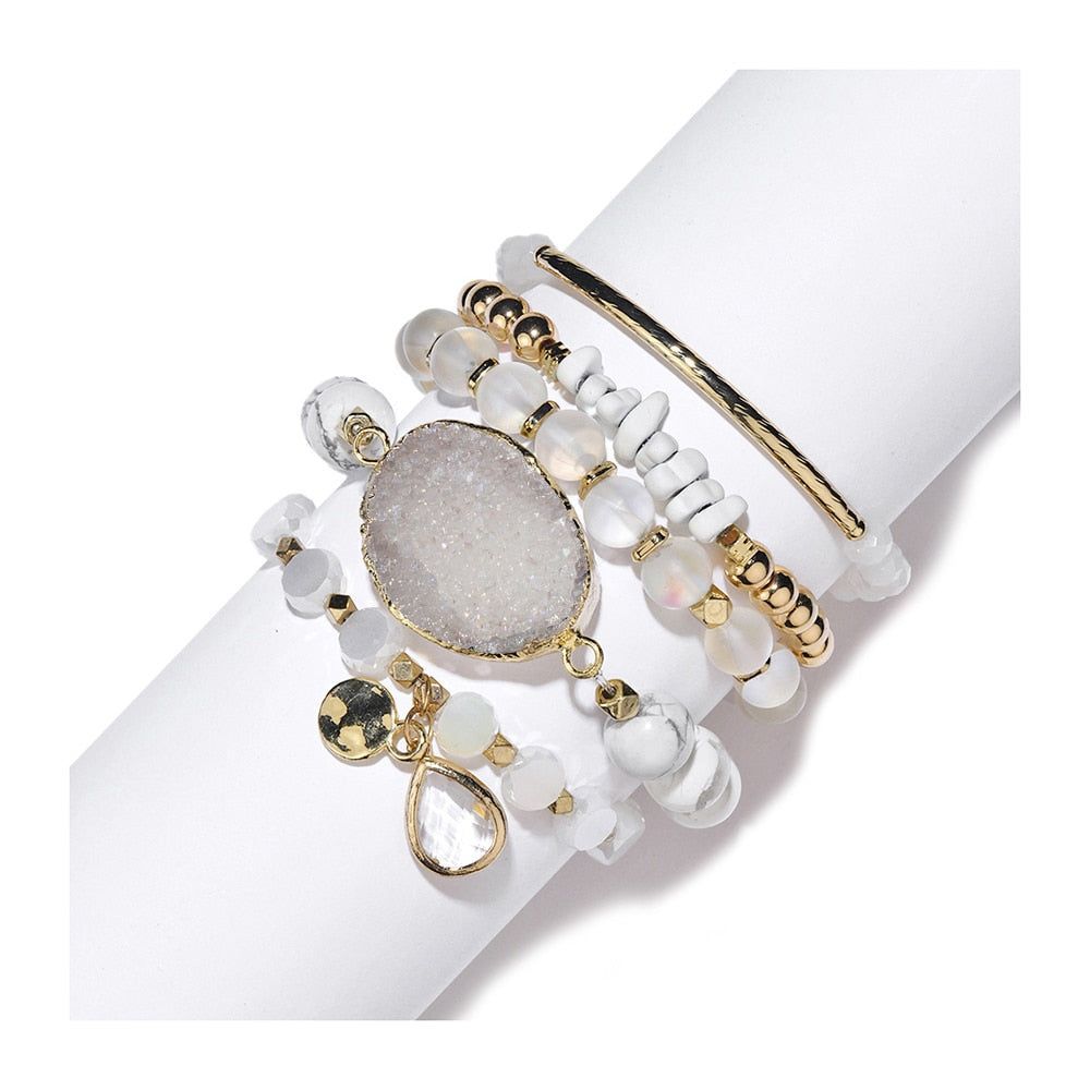 Light Crystal Bracelets Charm Jewelry Set BCSET303 Natural Stone Beads - Touchy Style .