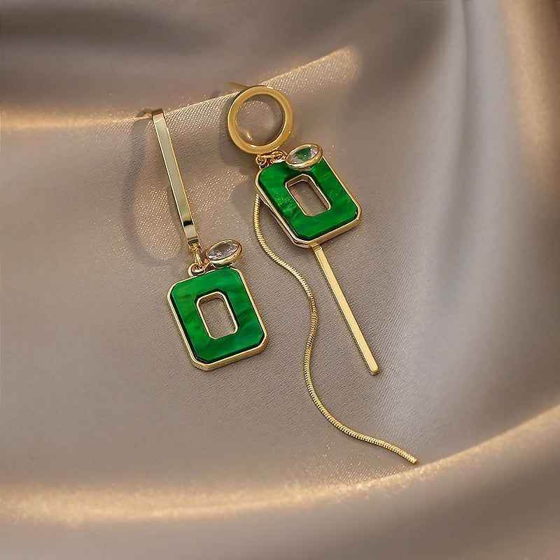 Long Drop Earrings ECJWY57 Green Square Tassel Korean Accessories - Touchy Style
