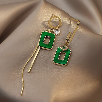 Long Drop Earrings ECJWY57 Green Square Tassel Korean Accessories - Touchy Style .