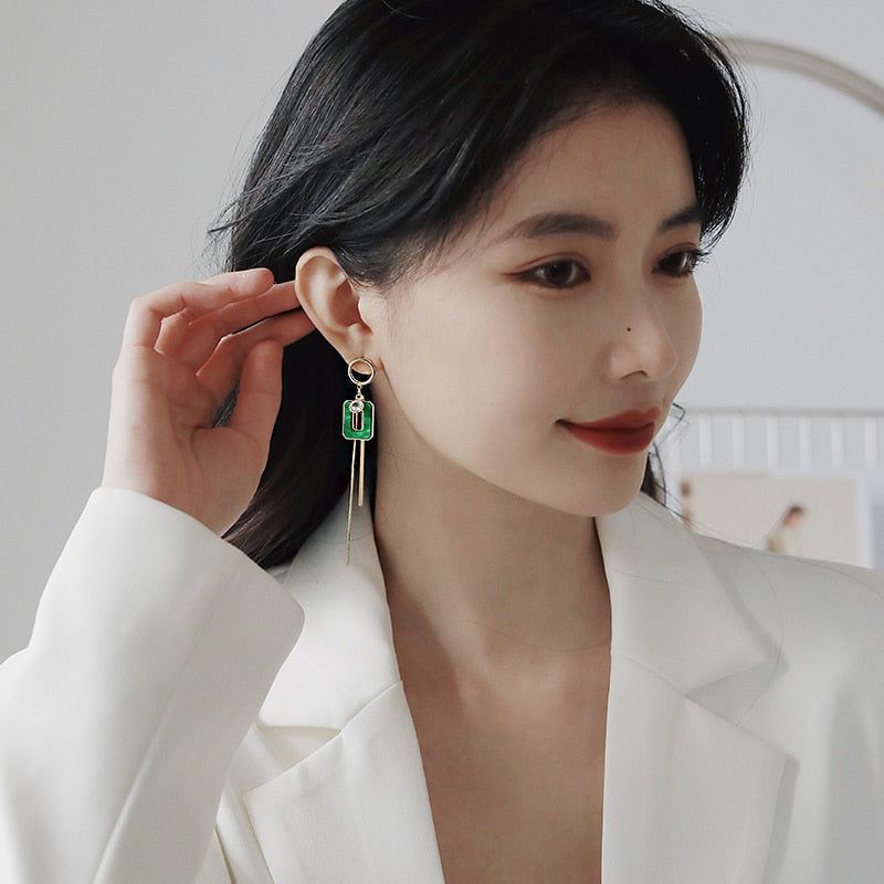 Gothic Irregular Ziron Tassel Ear Cuff Earrings Asymmetrical