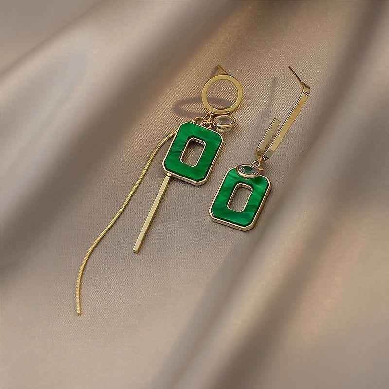 Long Drop Earrings ECJWY57 Green Square Tassel Korean Accessories - Touchy Style