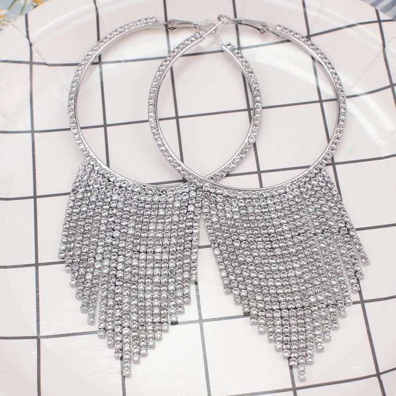 Long Earrings Charm Jewelry Crystal Circle Rhinestones 