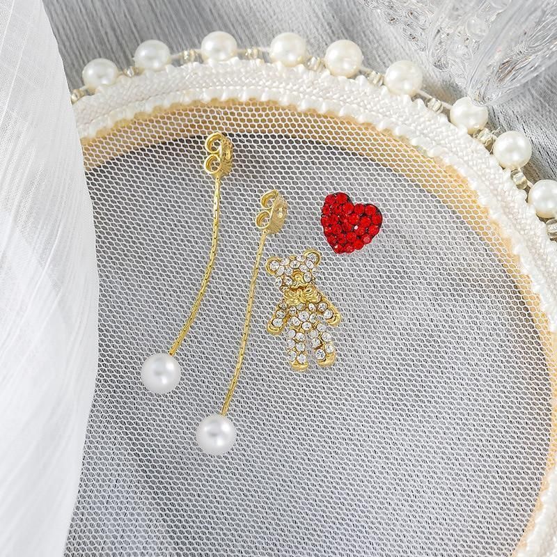 Long Earrings Charm Jewelry Crystal Heart Bear Pearl DM20X12 - Touchy Style .