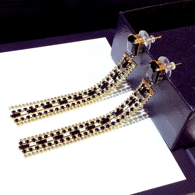 Long Earrings Charm Jewelry Delicate Black Tassel 