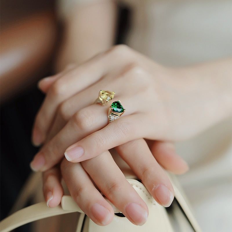Luxury Champagne Green Golden Finger Rings Charm Jewelry RCJTXY13 - Touchy Style .