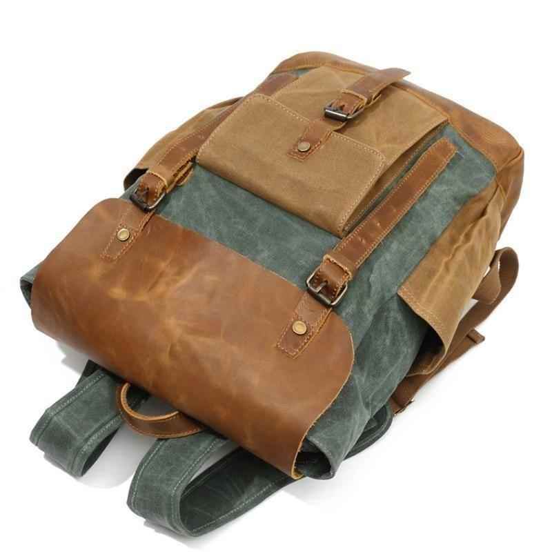 Luxury Cool Backpack Men Waterproof Crazy Horse Leather Canvas School Bag Large Laptop Rucksack Back Pack Travel Bag Male - Touchy Style