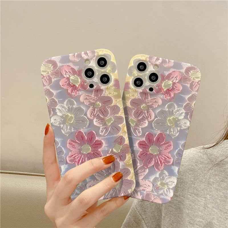 Luxury Fashion Painting Flowers Cute Phone Cases For iPhone 14 Pro Max 13 12 11 X XR XS Max 7 8 Plus - Touchy Style .