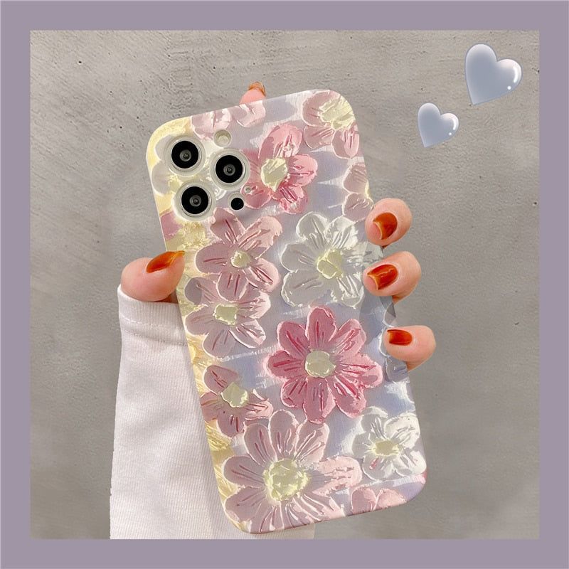 For iPhone 13 Pro 12 Pro Max 11 XS XR Luxury Cute Pink Flower Square Case  w/Ring